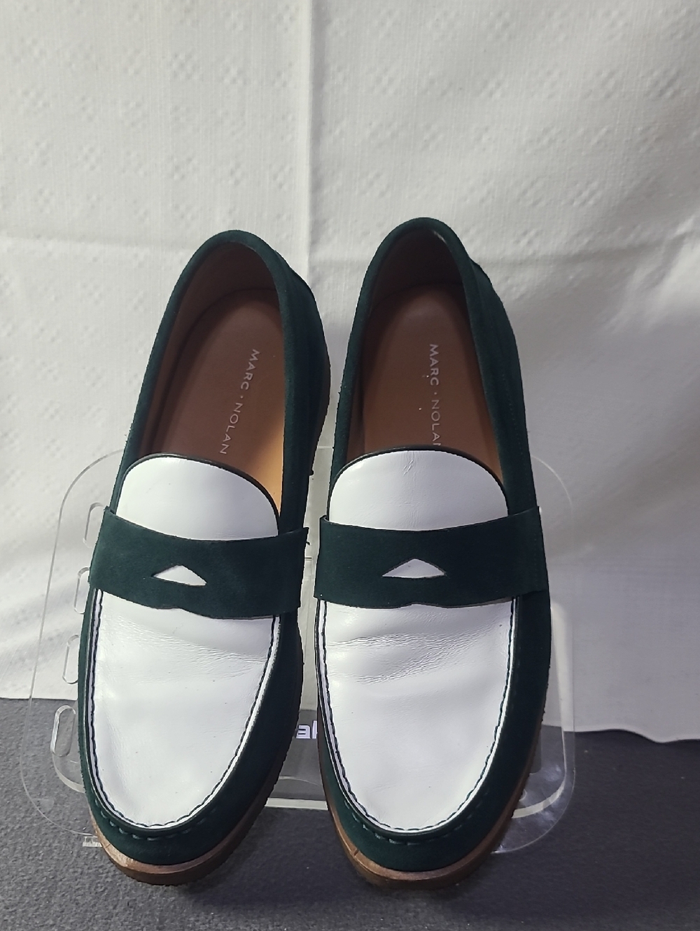 Marc Nolan Men's Green & White Leather Loafers Sz.10